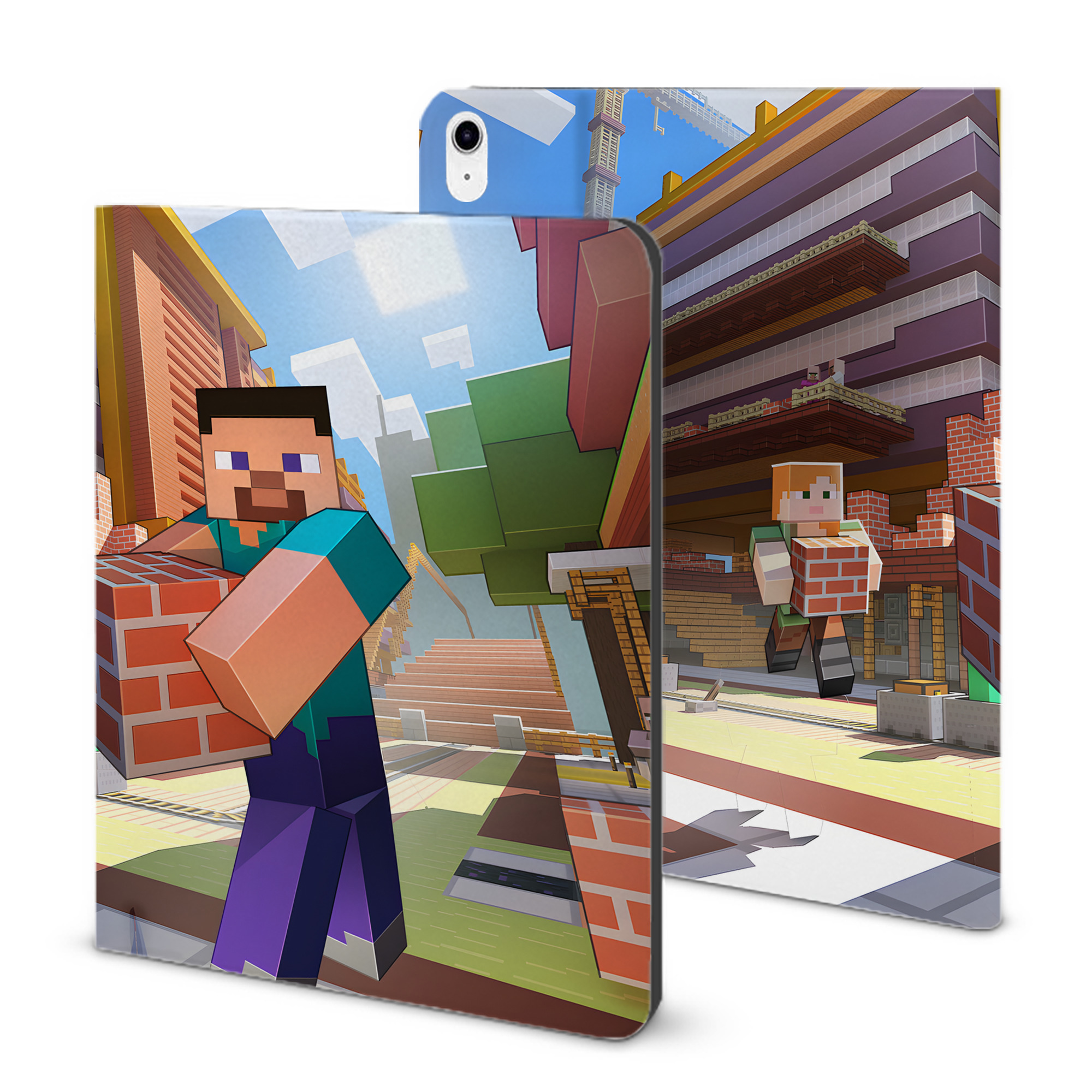 （画像用） マインクラフト ブロックの世界 Minecraft MC Block world IPad ケース ブック型 PUレザー TPU 耐衝撃 軽量 薄型 ペン収納なし 全面保護 IPad 各モデル対応